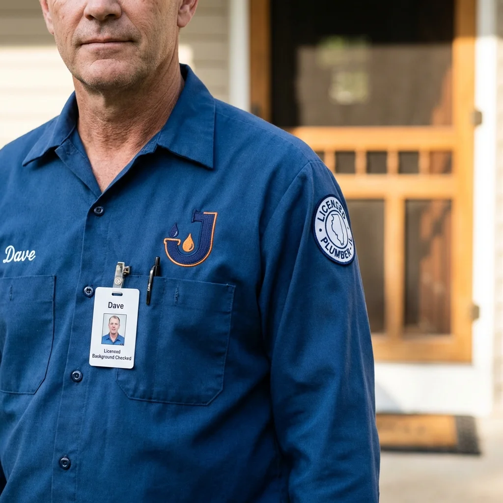 Licensed plumber showing ID badge in Shenandoah, VA