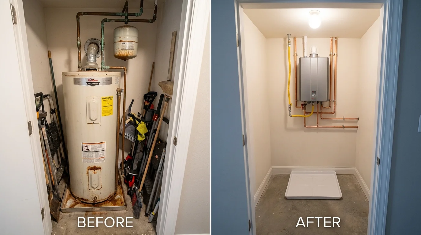 Tank water heater versus wall-mounted tankless unit comparison for Shenandoah, VA homeowners