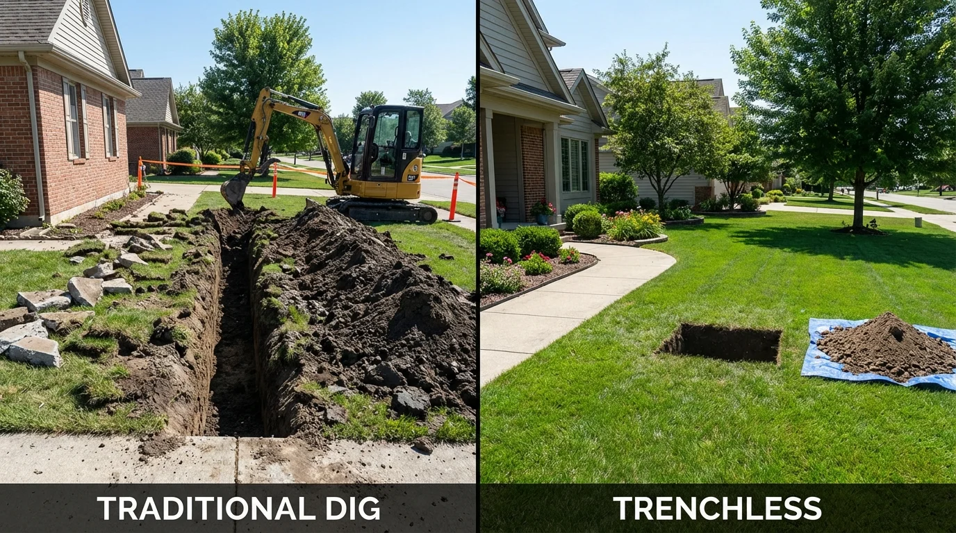 Trenchless sewer repair with minimal yard damage versus traditional excavation in Shenandoah, VA